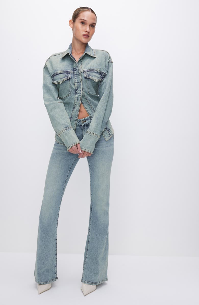 Good American Half-Snap Denim Trucker Jacket, Alternate, color, 