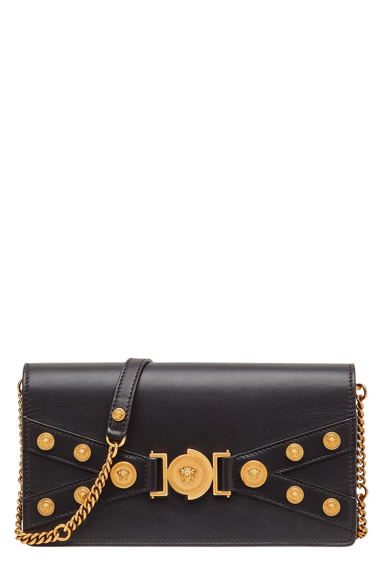 Tribute Leather Shoulder Bag, Main, color, BLACK/ TRIBUTE GOLD