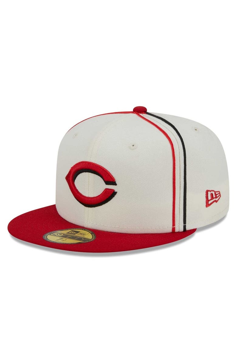 New Era Men's New Era  Cream/Red Cincinnati Reds Chrome Sutash 59FIFTY Fitted Hat, Main, color, 