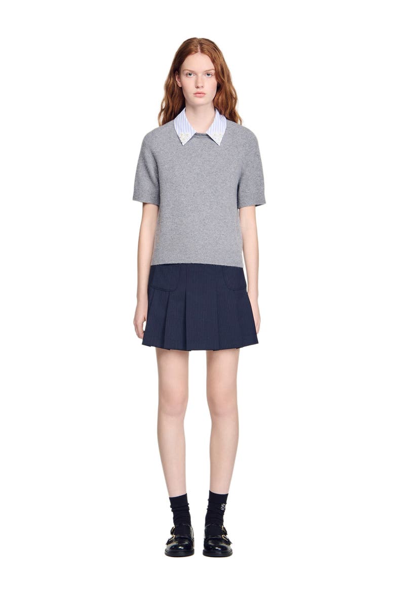 Detachable collar wool sweater, Alternate, color, Grey