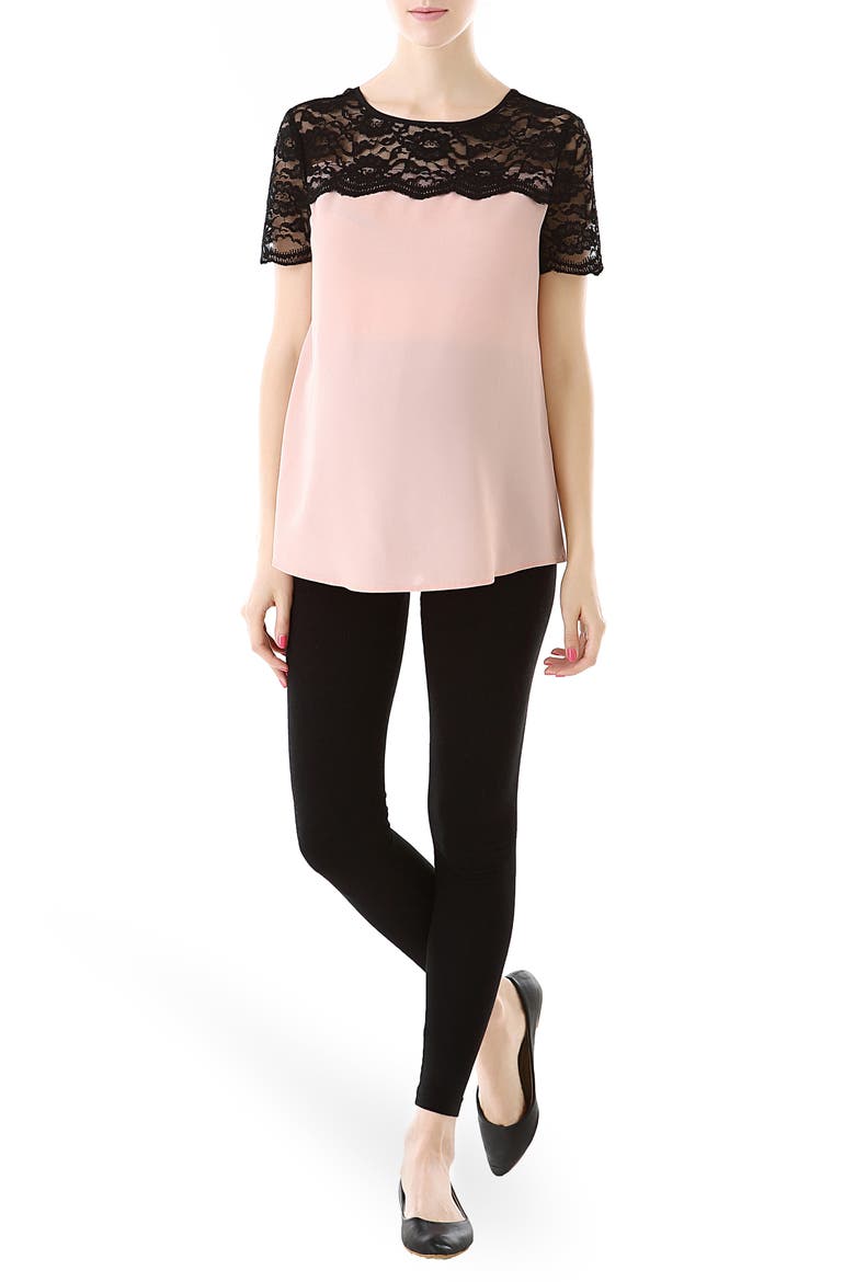 Lace Yoke Maternity Blouse, Alternate, color, BLUSH