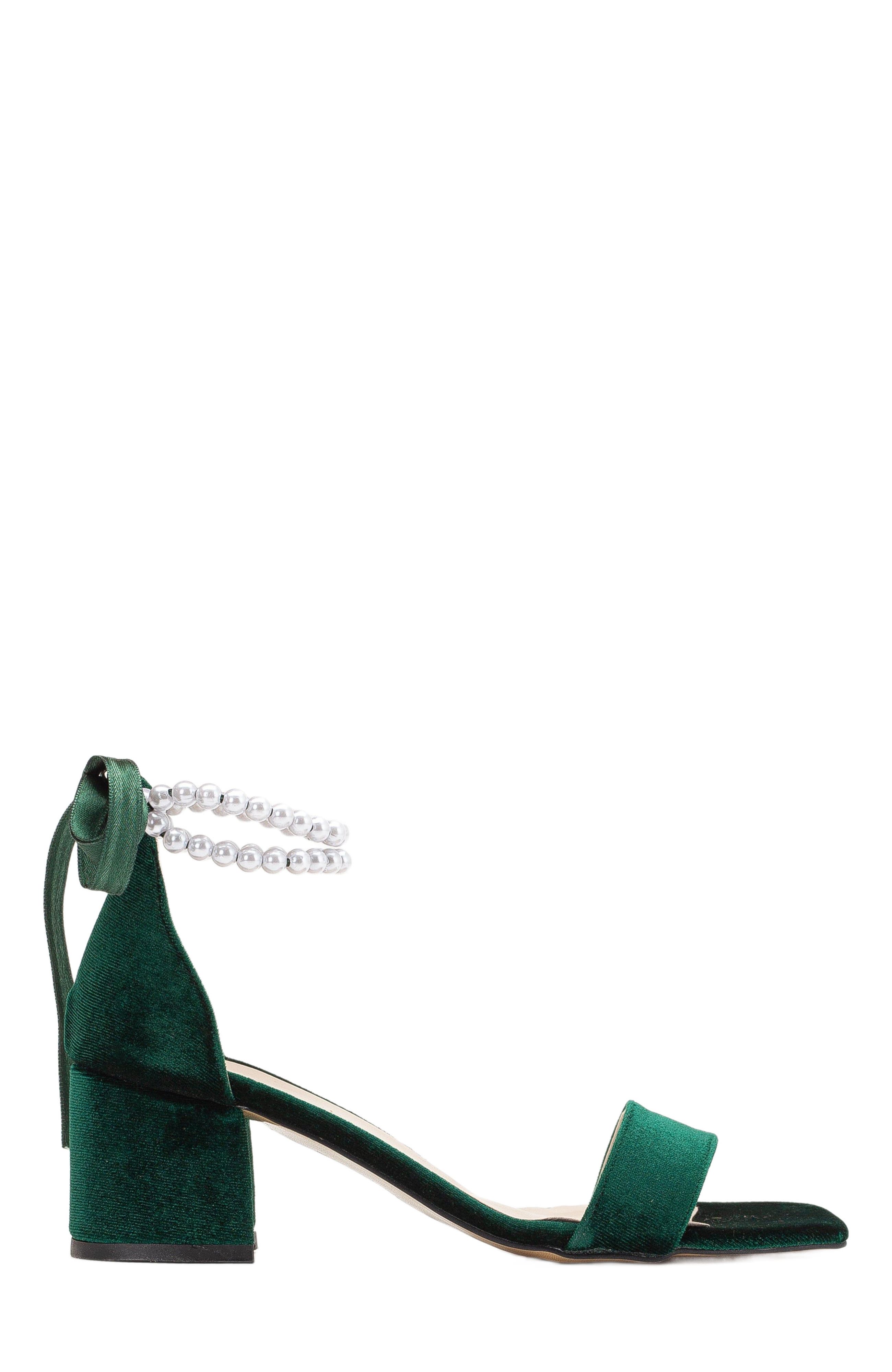Forever & Always Shoes Illy Low Block Heel Sandals with Pearls, Main, color, Emerald Green