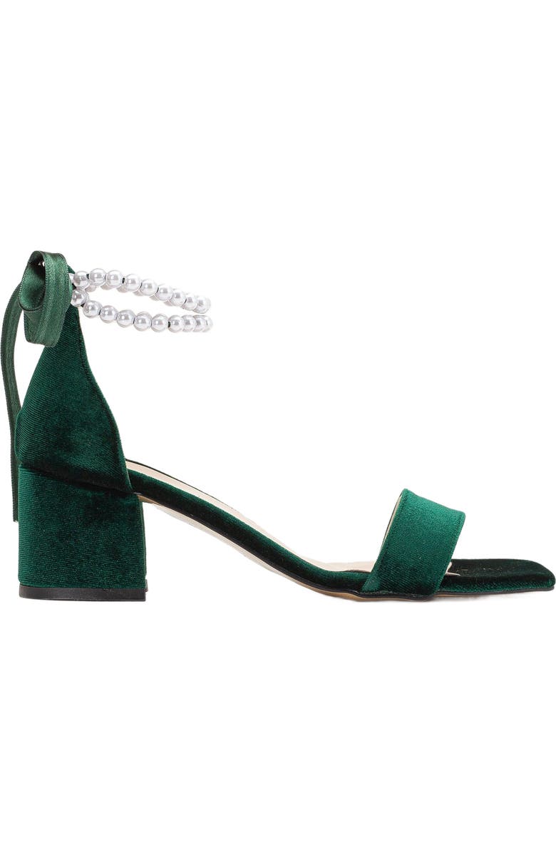 Forever & Always Shoes Illy Low Block Heel Sandals with Pearls, Main, color, Emerald Green