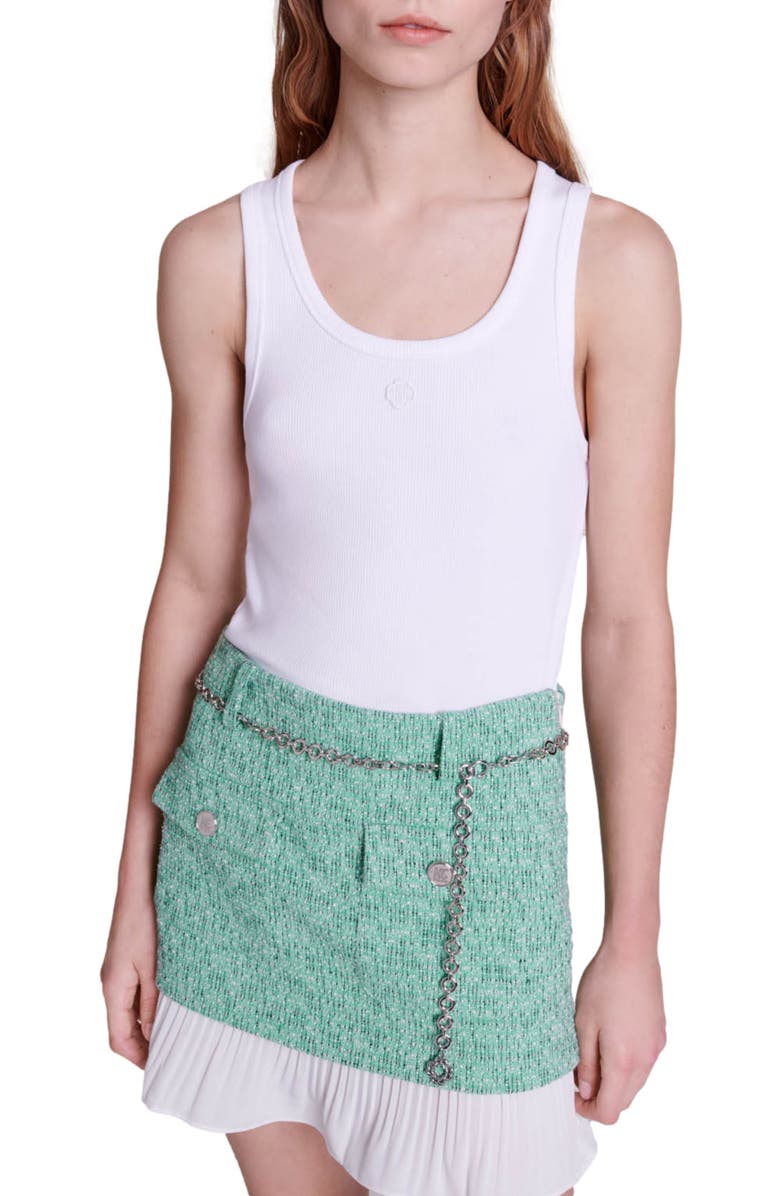 maje Jinny Chain Belt Tweed Miniskirt, Alternate, color, 