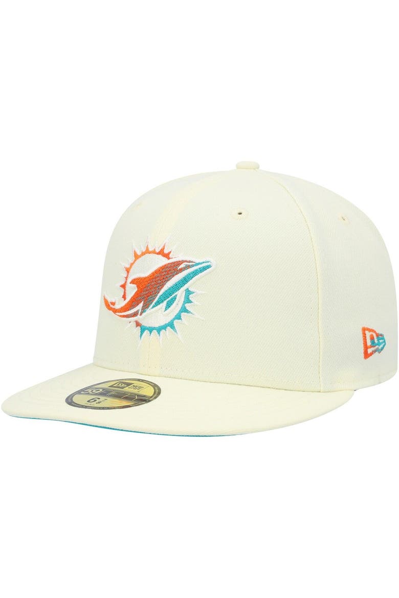 Men's New Era Cream Miami Dolphins Chrome Dim 59FIFTY Fitted Hat, Main, color, Cream