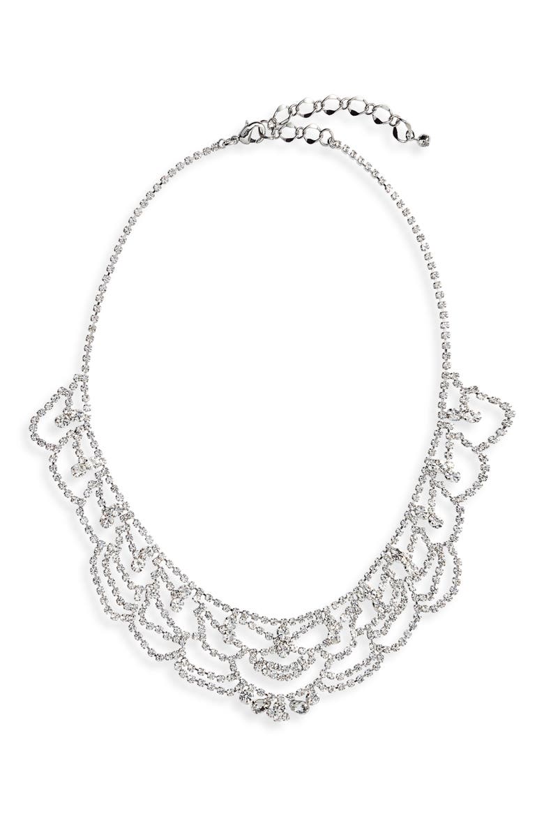 Multi Stone Bib Necklace, Main, color, CRYSTAL/RHOD