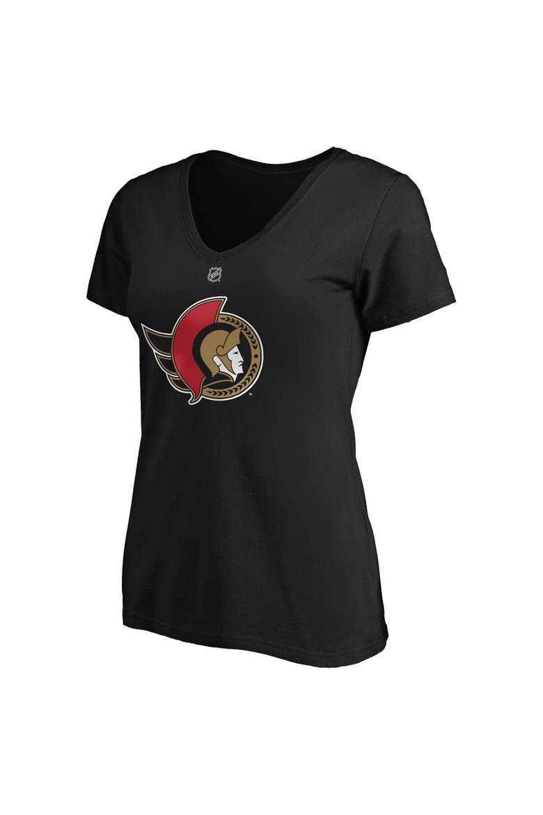 Women's Fanatics Branded Brady Tkachuk Black Ottawa Senators Authentic Stack Name & Number V-Neck T-Shirt, Alternate, color, Black
