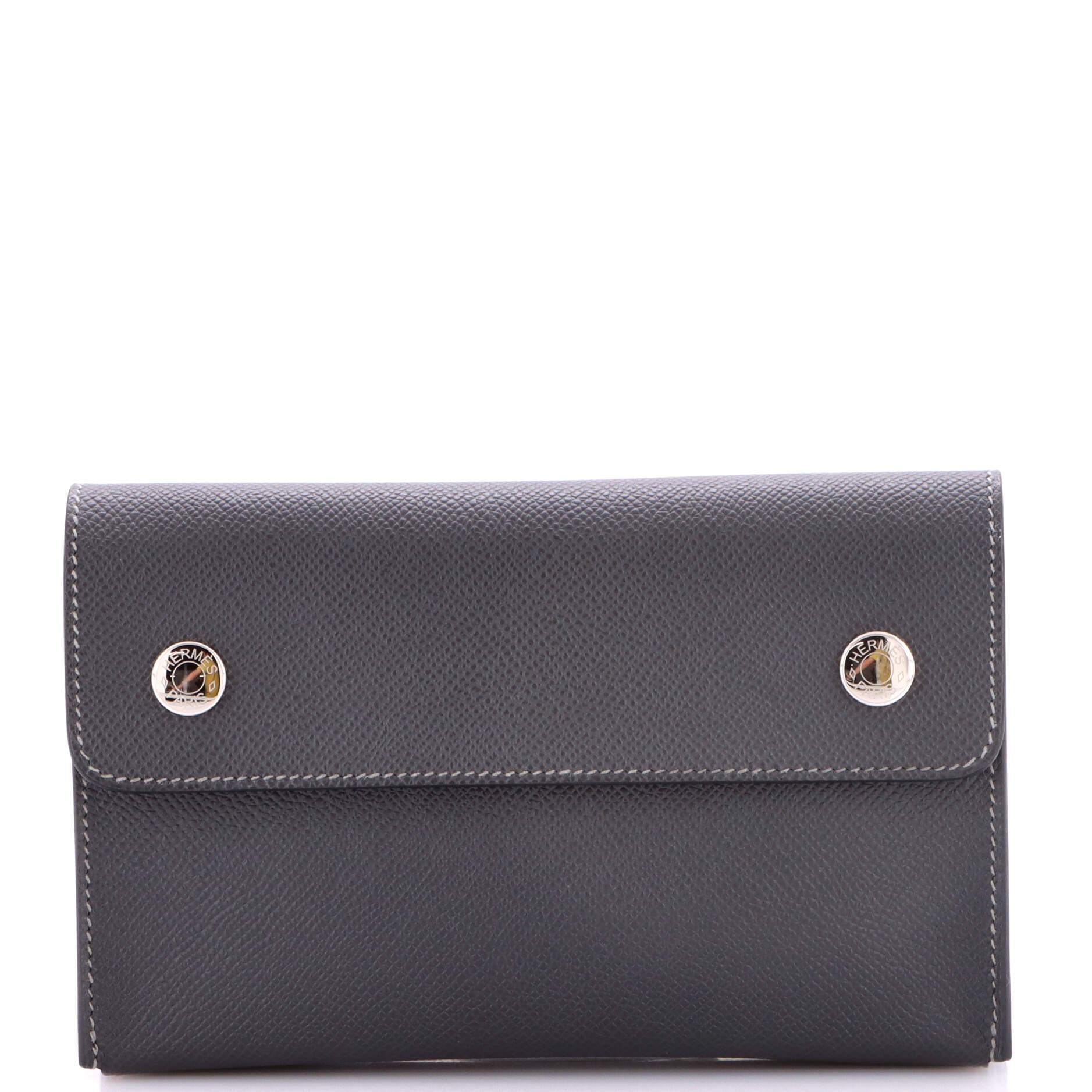 Pre-Owned Hermes Double Snap Pochette Crossbody Epsom, Main, color, Gris Misty