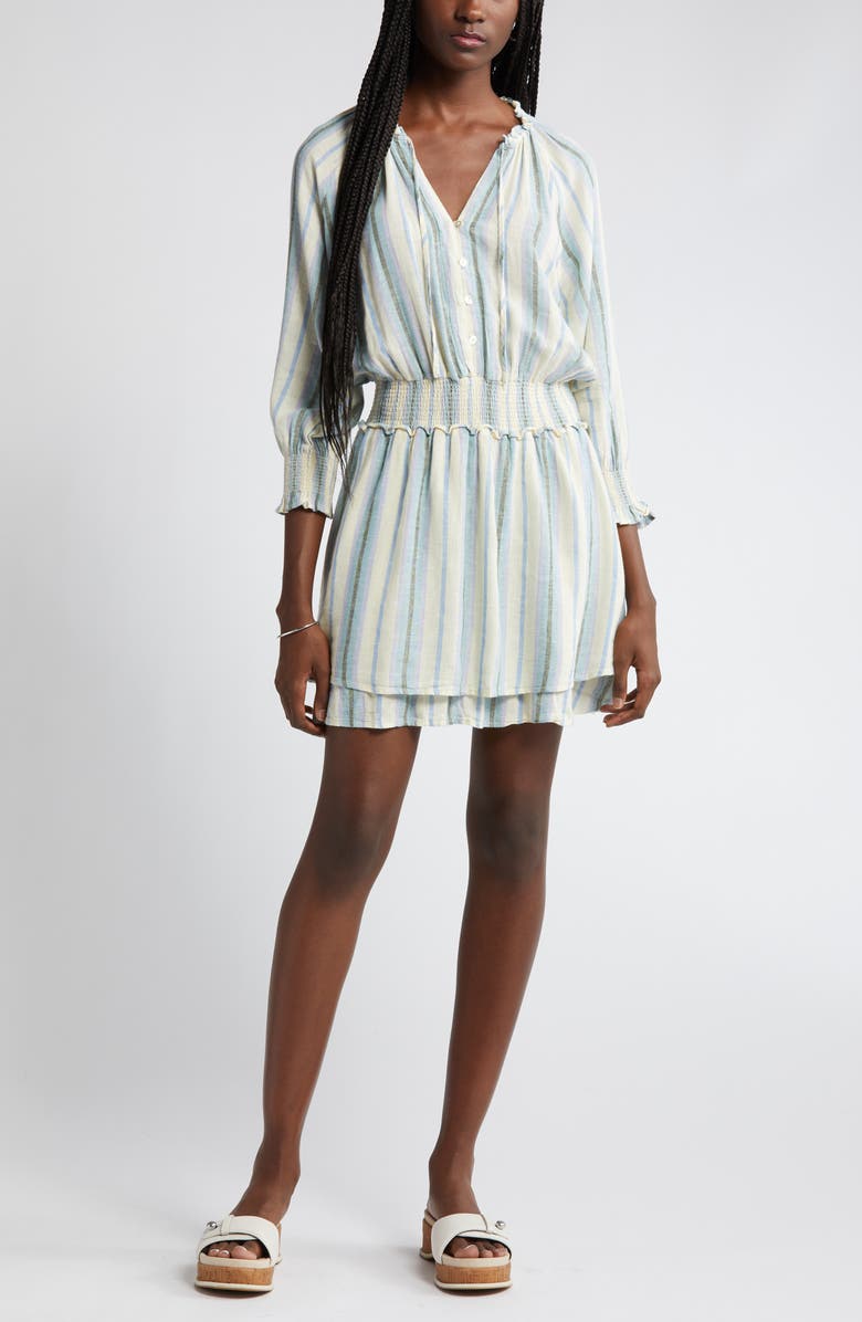 Rails Crystal Stripe Smocked Waist Linen Blend Blouson Dress, Alternate, color,
