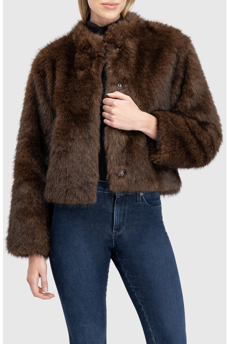 Fur-Free Sable (Faux Fur) Jacket, Stand Collar, Alternate, color, BROWN