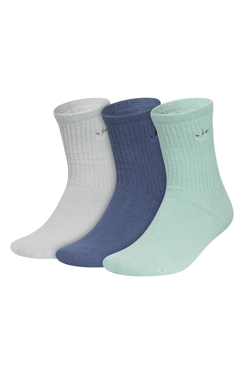 adidas Originals 3-Pack Supersoft Comfort Crew Socks, Main, color, Grey/ Blue/ Mint