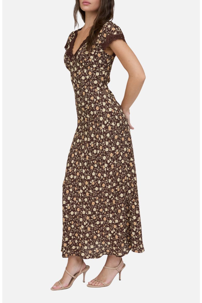 Floral Cap Sleeve Maxi Dress, Alternate, color, BROWN MULTI