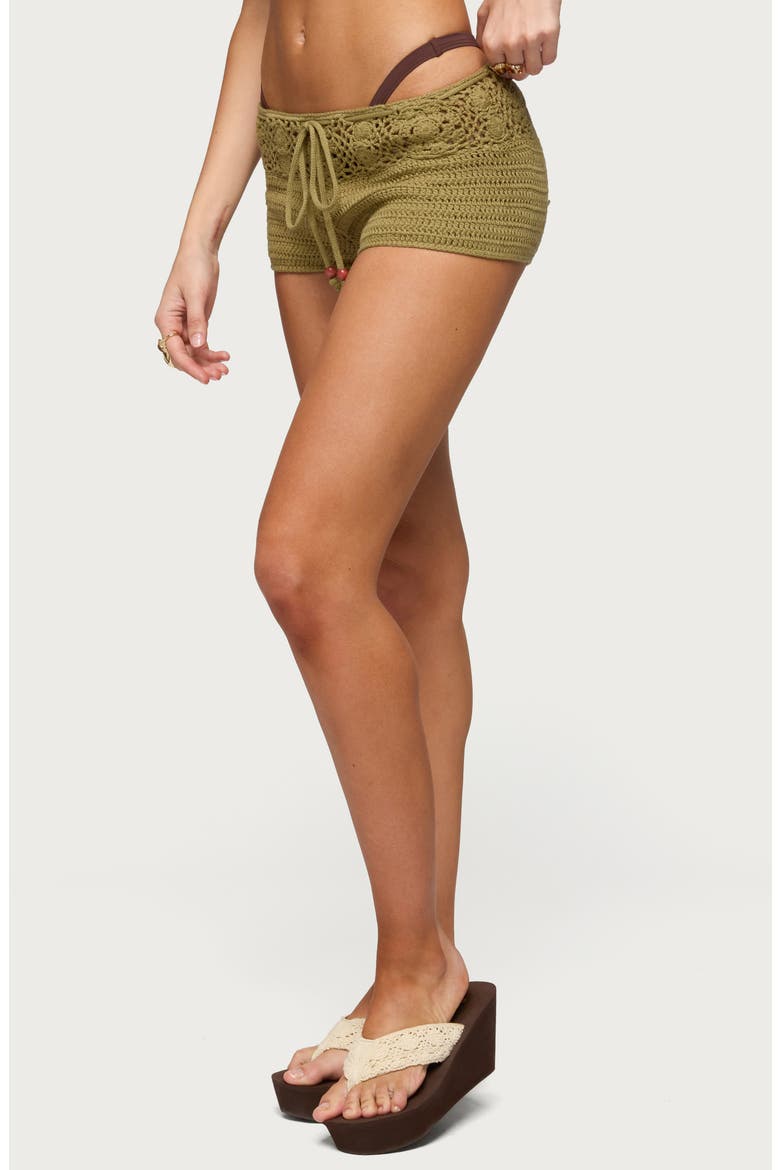 Ainara Crochet Cover-Up Micro Shorts, Alternate, color, GREEN