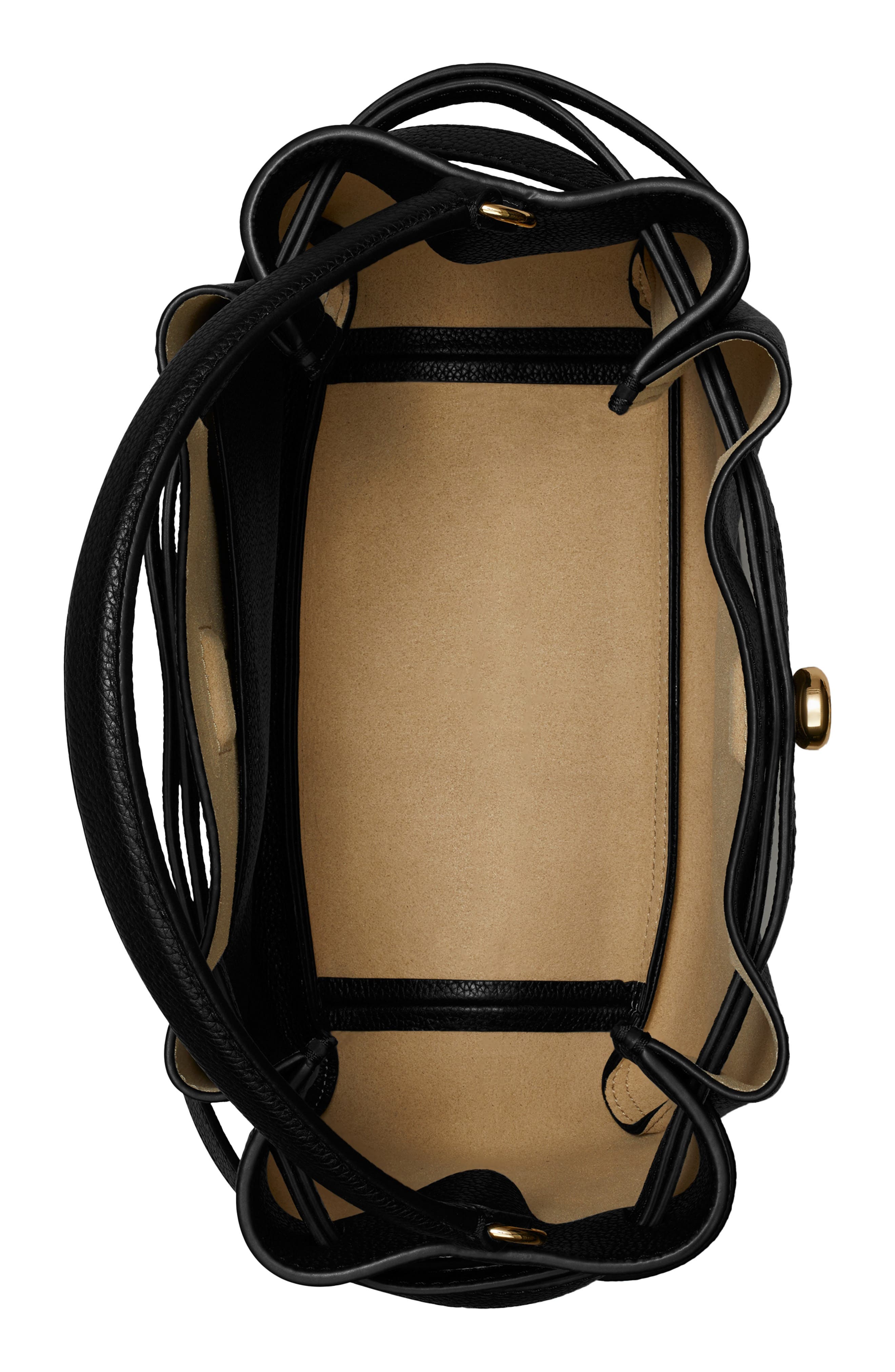 Tory Burch Romy Pebble Leather Bucket Bag, Alternate, color, Black