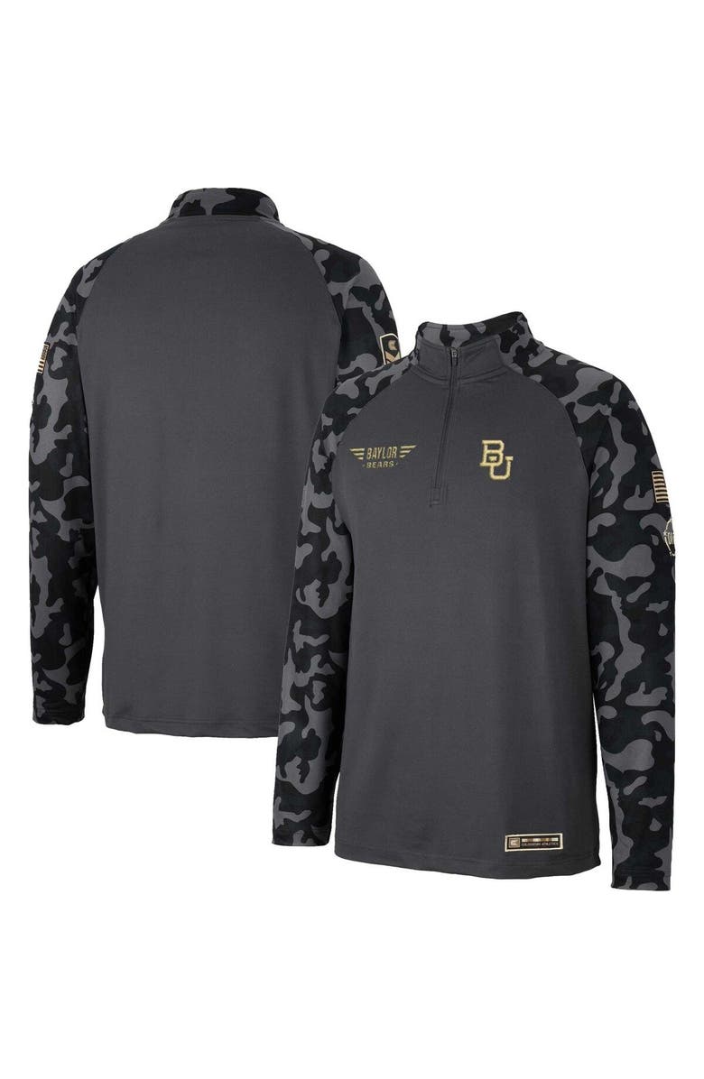 COLOSSEUM Men's Colosseum Charcoal Baylor Bears OHT Military Appreciation Long Range Raglan Quarter-Zip Jacket, Alternate, color,