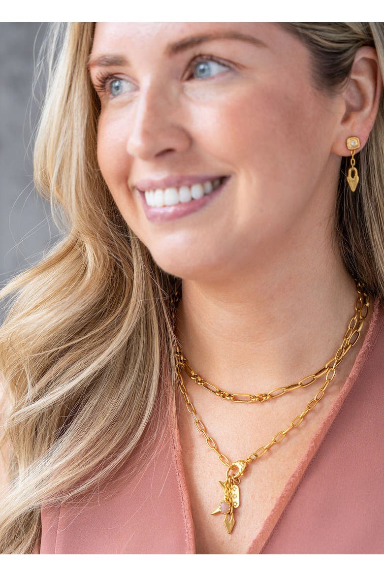 Peach Moonstone Talisman Drop Necklace, Alternate, color, Gold