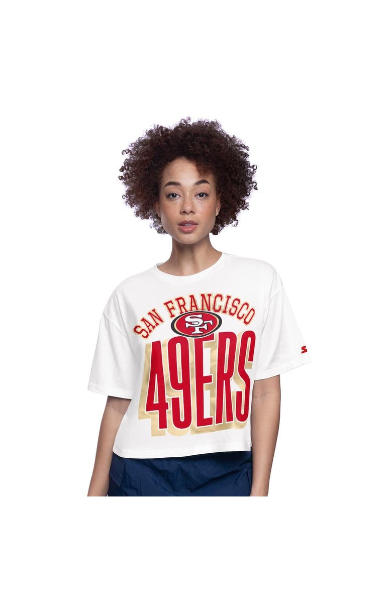 STARTER Women's Starter White San Francisco 49ers Play the Ball Boxy Cropped T-Shirt, Main, color, White