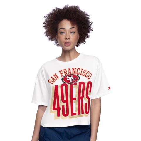 Women's Starter  White San Francisco 49ers Play the Ball Boxy Cropped T-Shirt