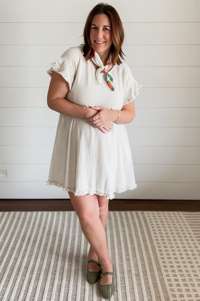 Fringe Linen Dress, Alternate, color, Beige