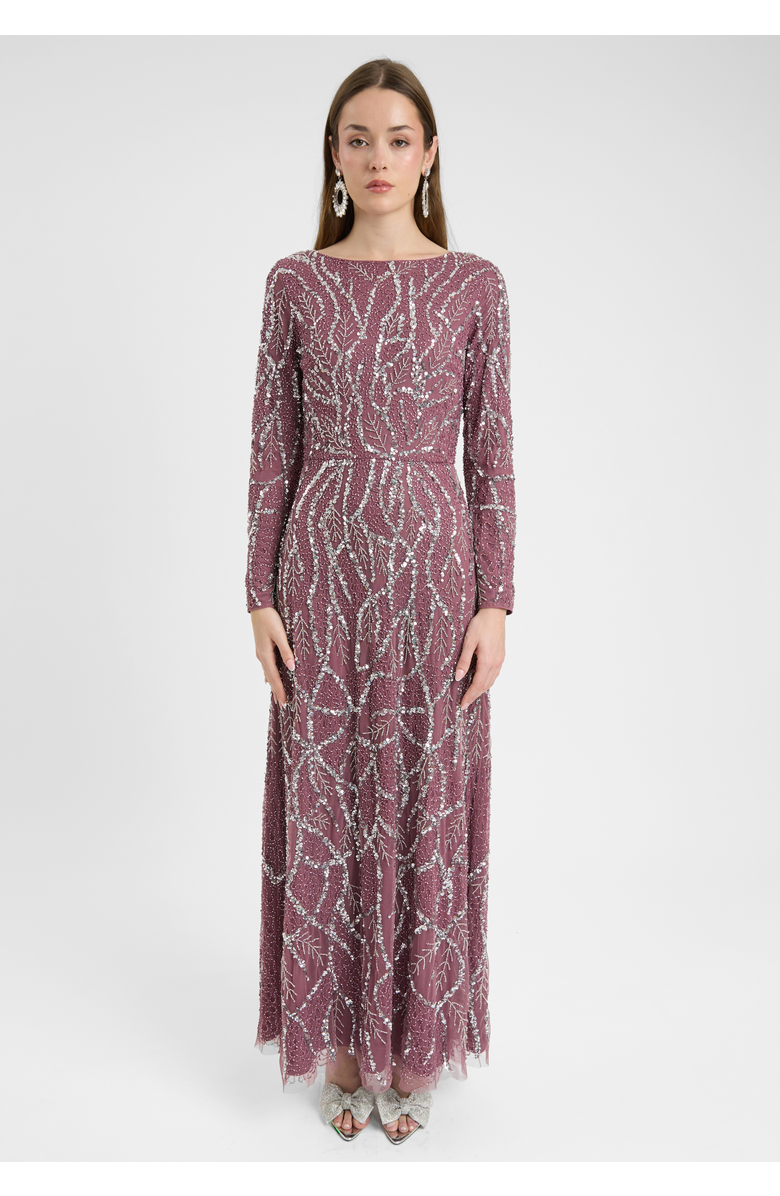 MARYISA Modest Embellished Sequin Beaded Dress Maxi With A Line Bottom, Main, color, Mauve