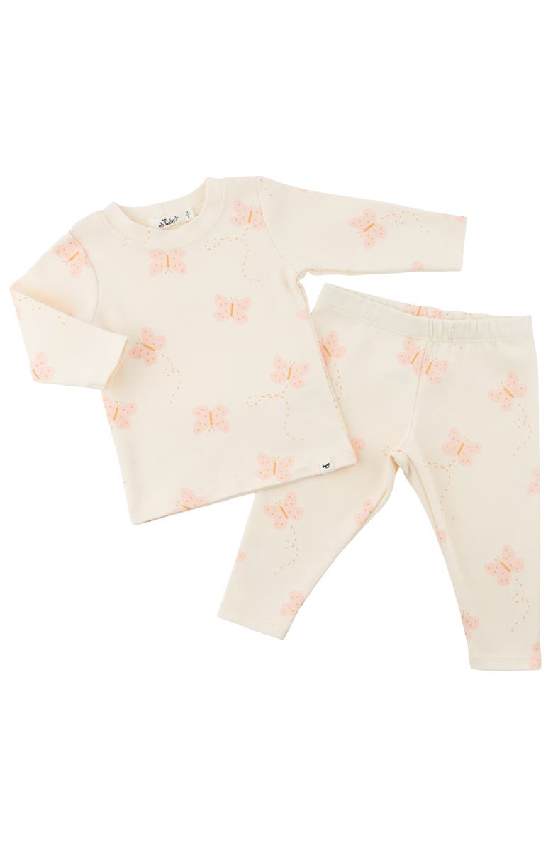 oh baby! Mini Butterflies Pink Two Piece Set, Alternate, color, Milk