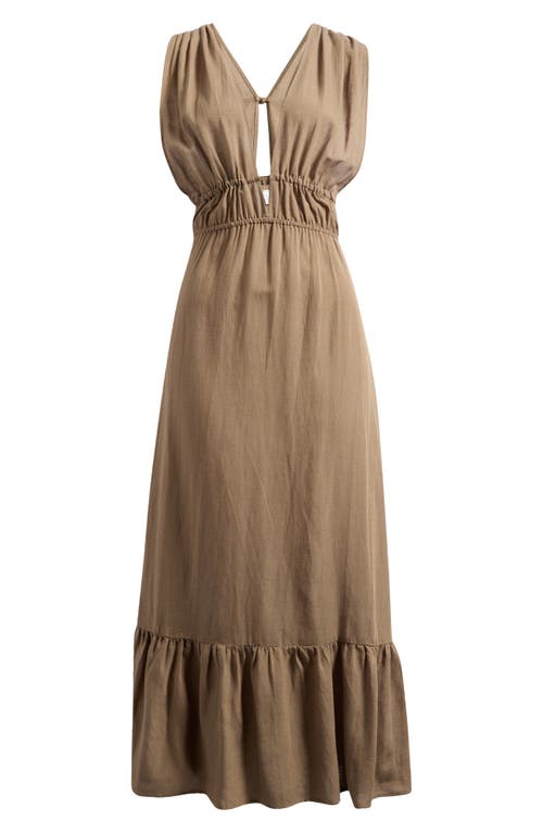 Nordstrom Ruched Plunge Maxi Cover-up Dress In Olive Covert