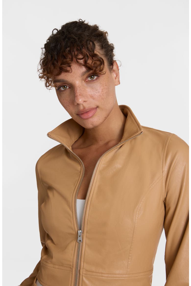 Faux Leather Crop Biker Jacket, Alternate, color, CAMEL
