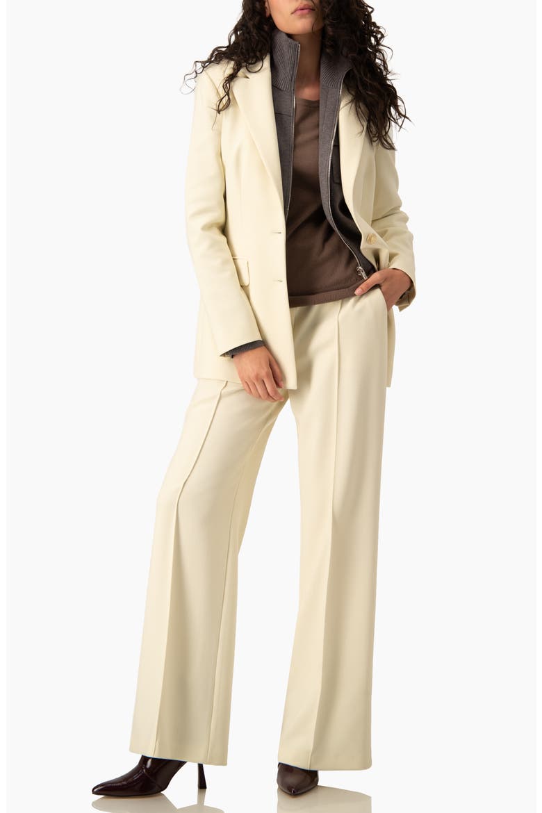 Fitted Single-Breasted Long-Line Blazer with Golden Crest Buttons, Alternate, color, Ivory