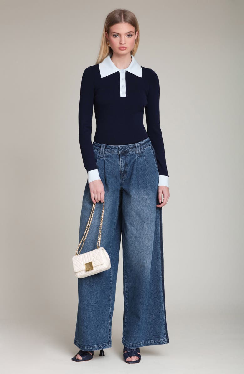 Avec Les Filles Long Sleeve Polo, Alternate, color, Navy Colorblock