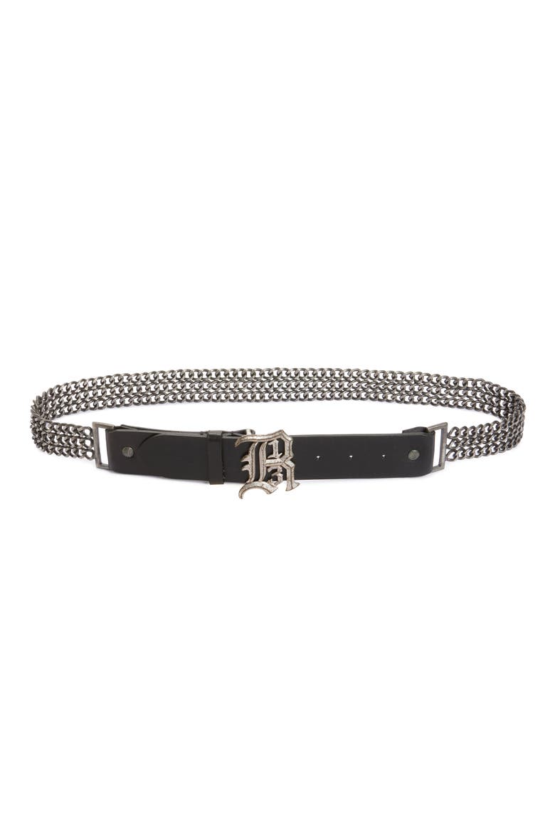 Triple Chain Leather Belt, Main, color, BLACK