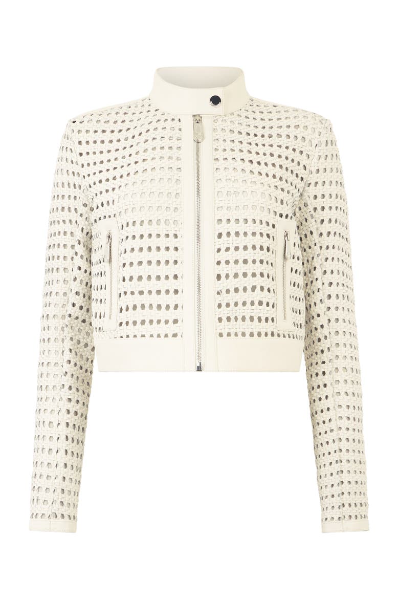 Weaved Leather Fitted Jacket Women, Main, color, white