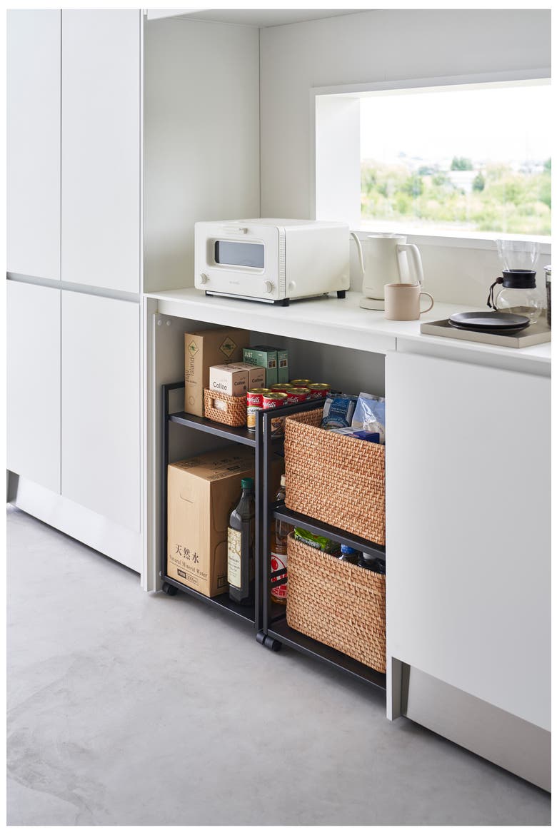 Two Tier Hideaway Storage Cart, Alternate, color, BLACK