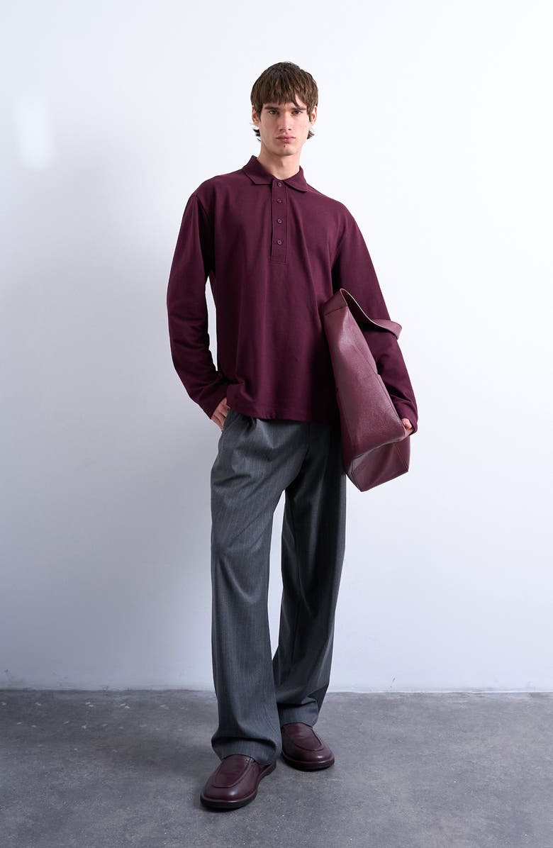 Topman Textured Long Sleeve Polo, Alternate, color, Burgundy