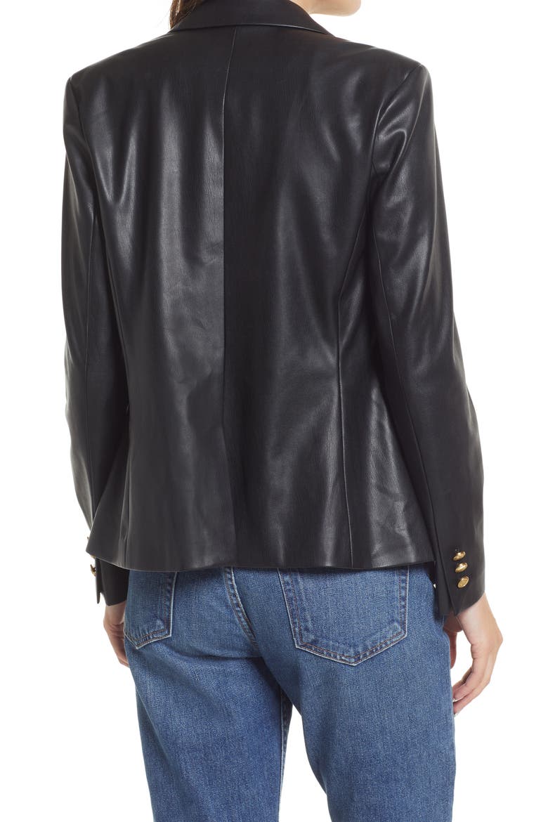 Faux Leather Blazer, Alternate, color, BLACK
