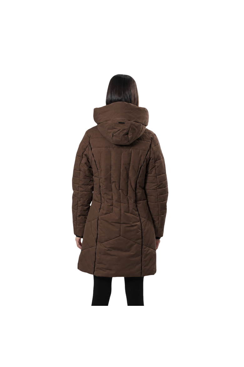 Women's Long Puffer Jacket with  Faux Fur Trim, Alternate, color, Chocolate