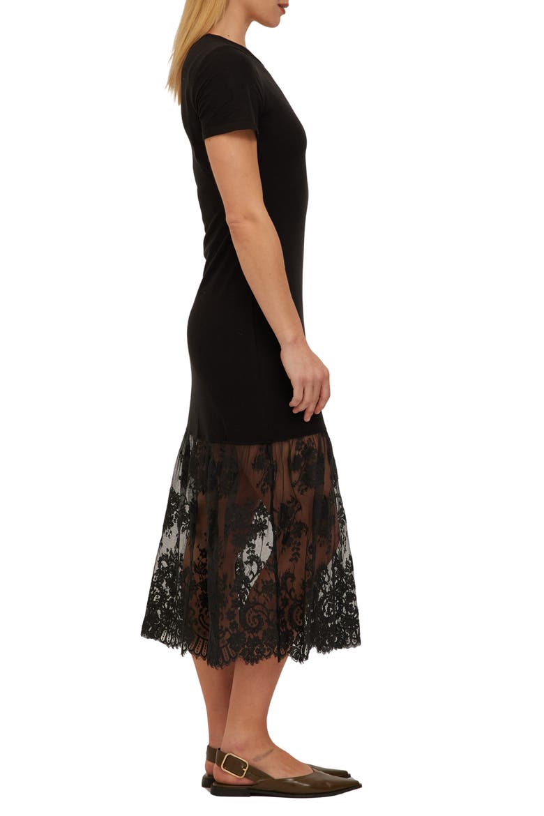 Malibu Lace Hem Rib T-Shirt Dress, Alternate, color, BLACK