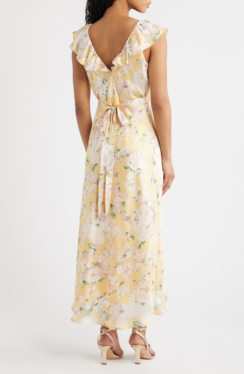 Lulus Carter Ruffle Neck Tie Back Maxi Dress, Alternate, color, Yellow Floral