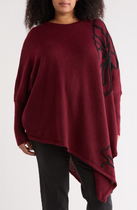 Abstract Floral Asymmetric Hem Sweater (Plus)