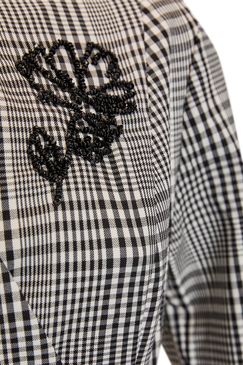 Notched Lapel Plaid Wrap Midi Dress, Alternate, color, BLACK-WHITE