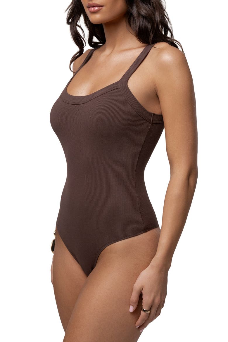 Akito Ribbed Bodysuit, Alternate, color, Chocolate