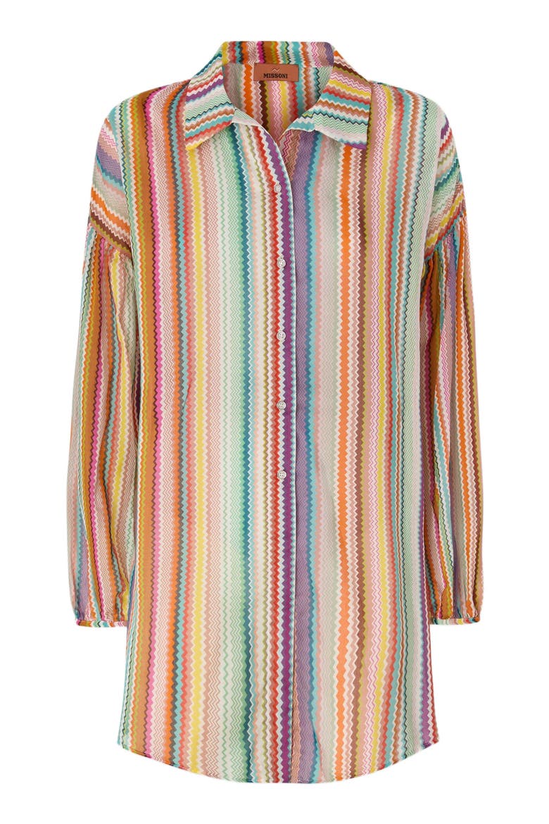 Shirt In Cotton And Silk With Zigzag Pattern, Alternate, color, Multicoloured