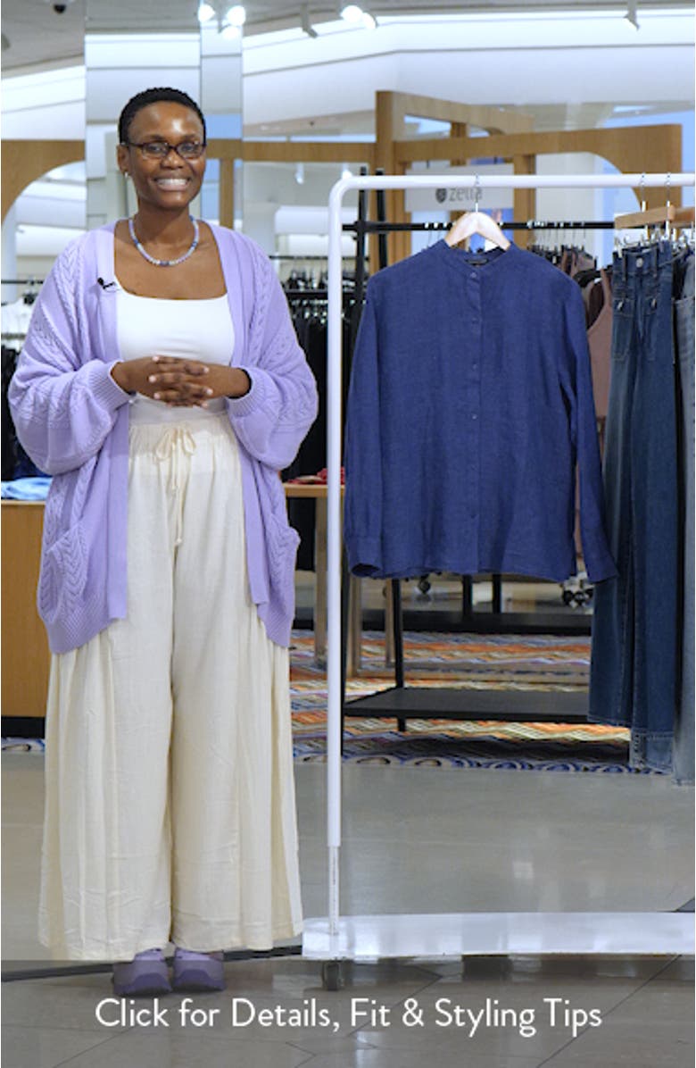 Mandarin Collar Long Sleeve Organic Linen Button-Up Shirt, sales video thumbnail