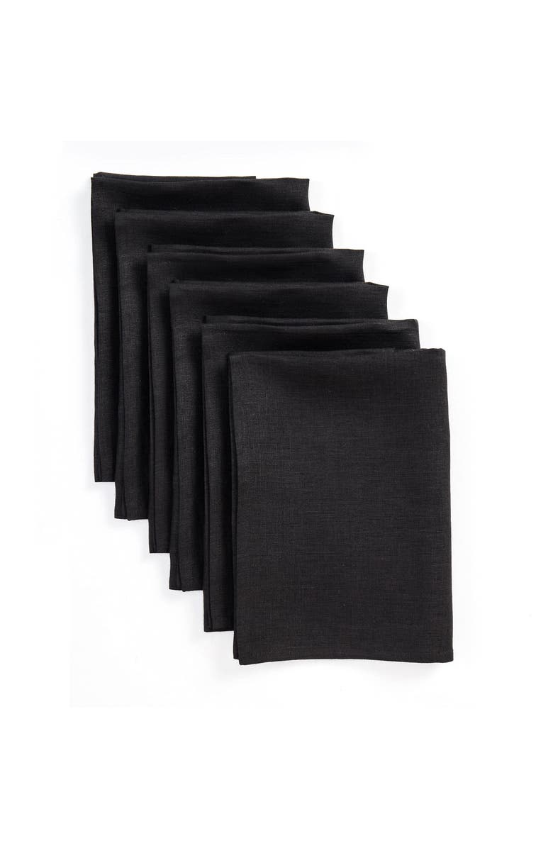 Solino Home Linen Dinner Napkins - Fete - Set of 6, 20" x 20" Inch, Main, color, Black