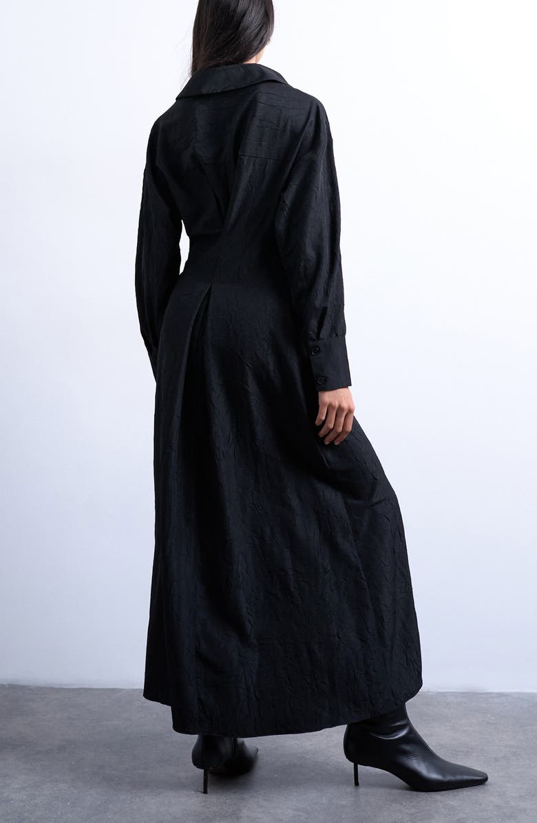 Topshop Long Sleeve Textured Shirtdress, Alternate, color, Black