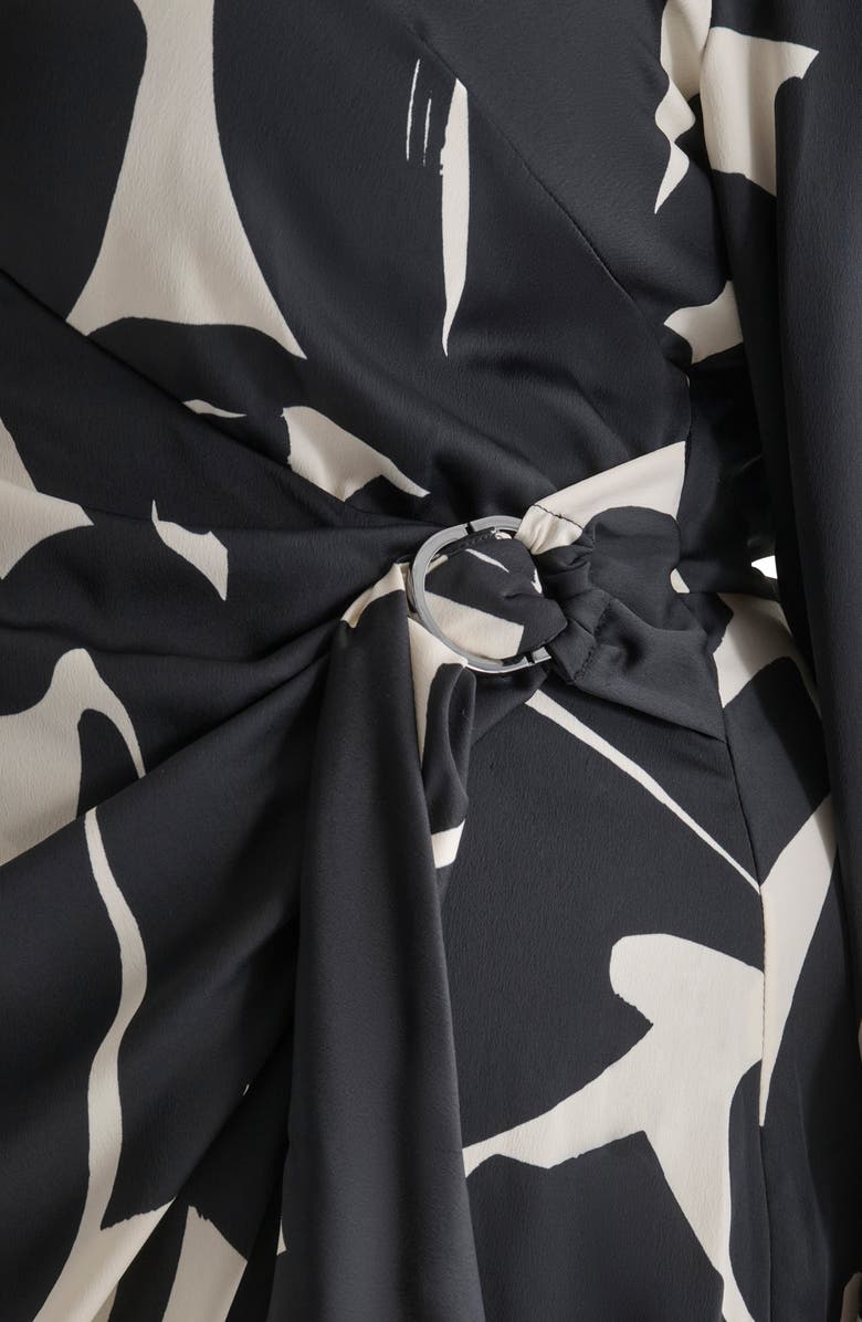 DKNY Long Sleeve Midi Dress, Alternate, color, Black/ Eggshell