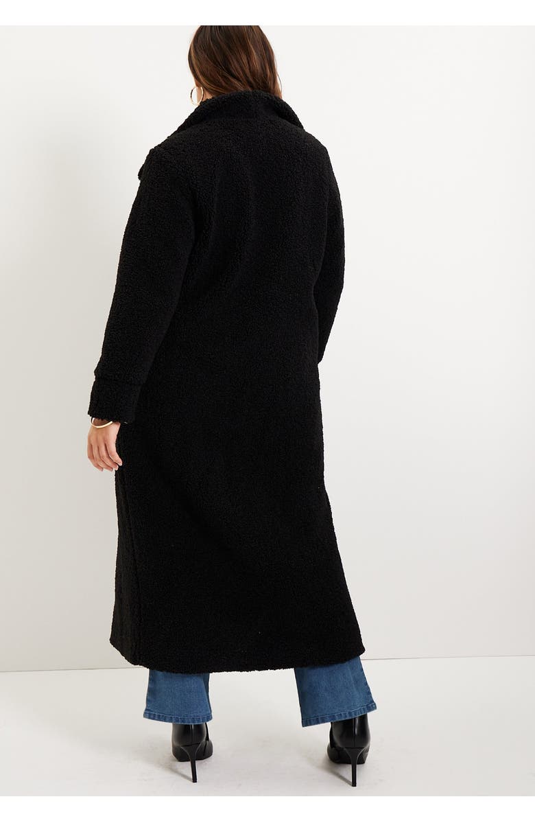 June + Vie Maxi Teddy Fleece Coat, Alternate, color, Black