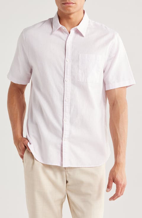 Classic Fit Short Sleeve Linen Blend Button-Up Shirt