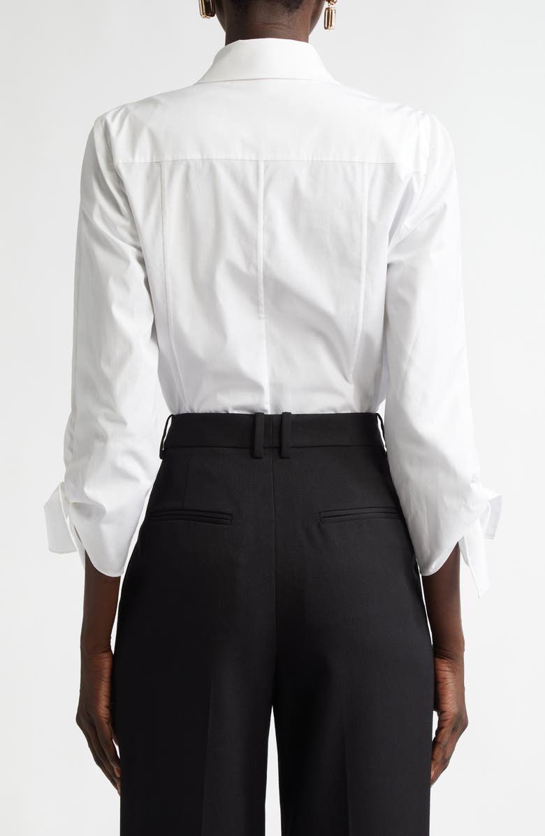 Carolina Herrera Floral Embroidered Tie Cuff Stretch Cotton Button-Up Shirt, Alternate, color, 