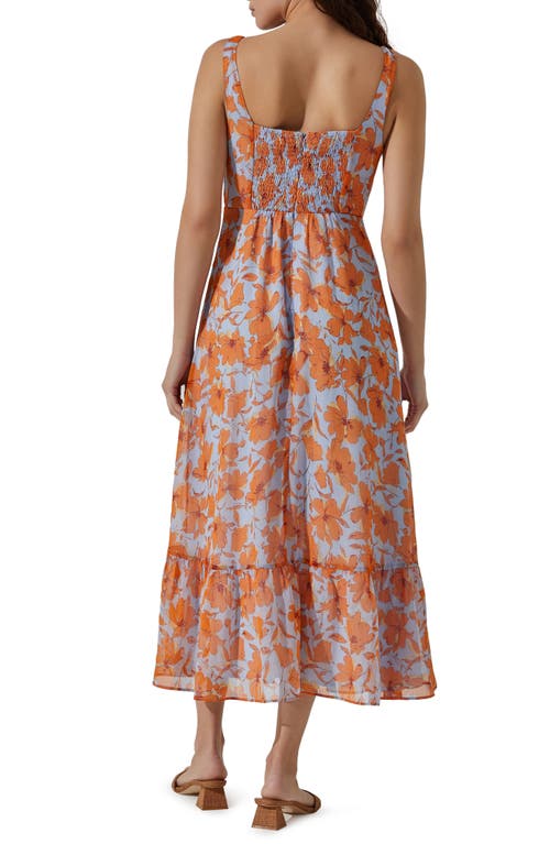 Astr Floral Midi Dress In Blue Orange Floral