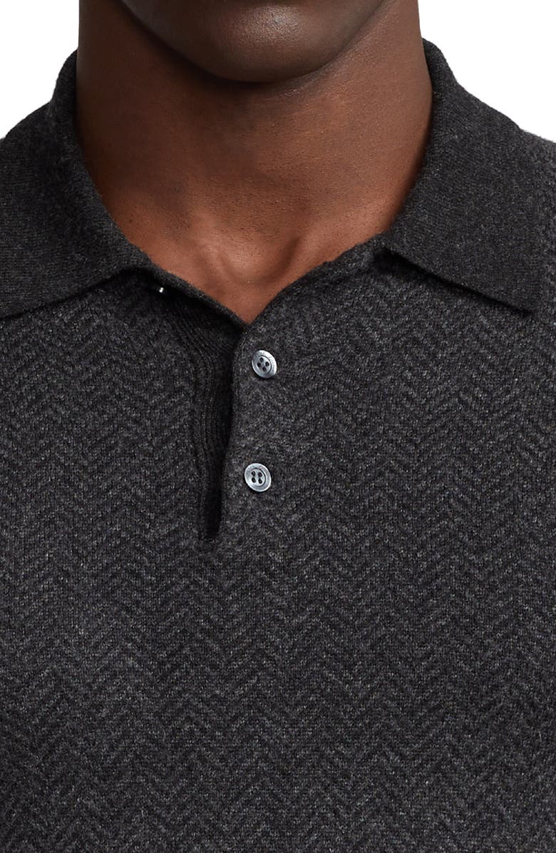 Ralph Lauren Purple Label Herringbone Cashmere Polo Sweater, Alternate, color,